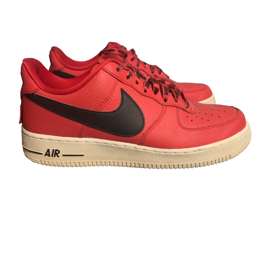 Red and black Air Force Ones.